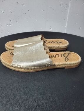 Sam Edelman Metallic Gold Scalloped Slide Sandals - Women's